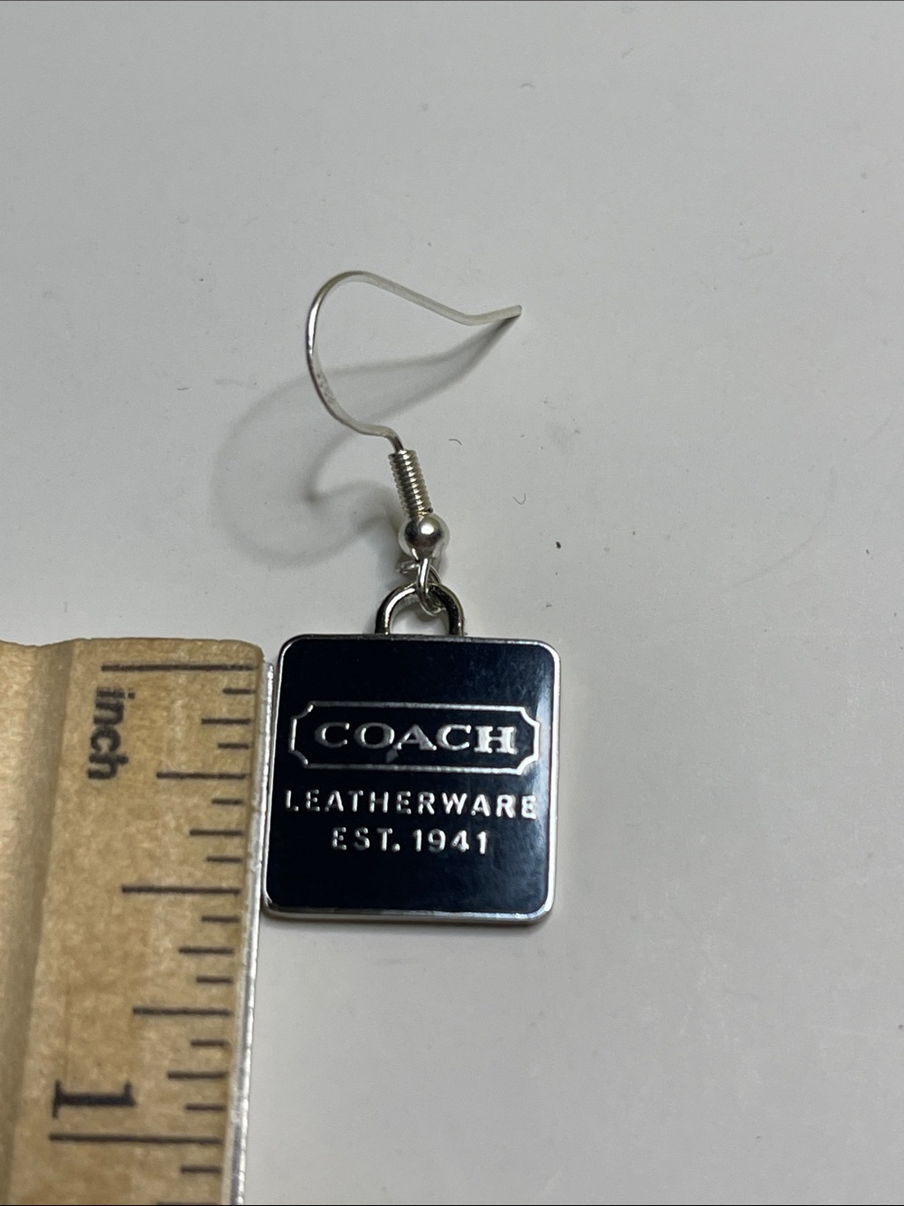 Coach Black and Silver Square Logo Drop Earrings - Picture 5 of 6